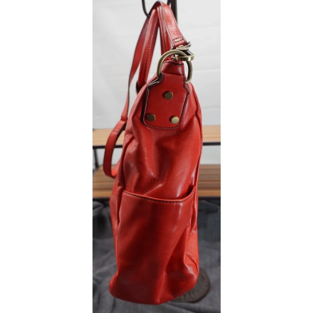 HOBO Sheila Large Satchel Crossbody Shoulder Bag Red Polished Leather Carryall - Picture 7 of 15